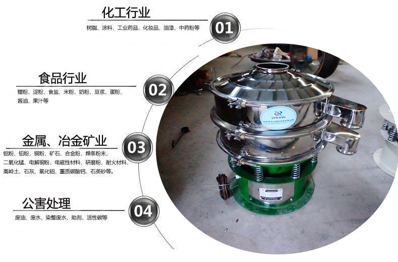 面粉振動(dòng)篩粉機(jī)適用于化工，食品，金屬、冶金，公害處理等行業(yè)