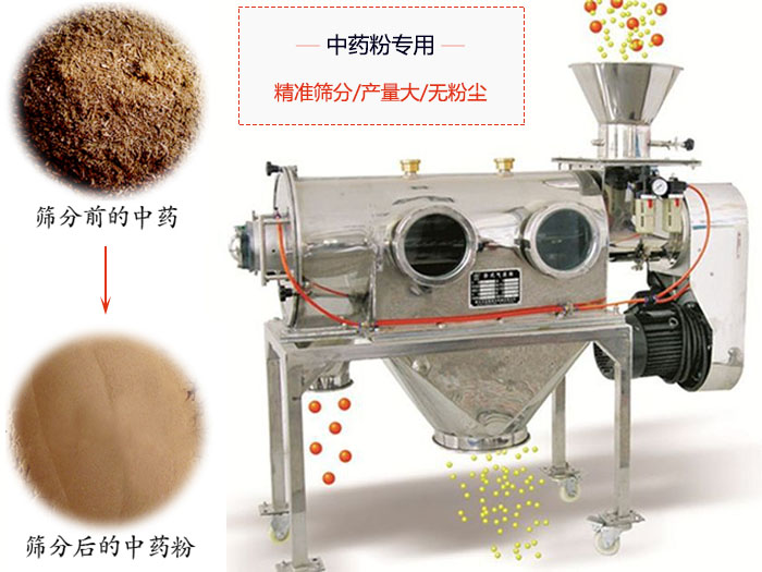 WQS50-130臥式氣流篩：中藥粉專用篩：精度篩分/產(chǎn)量大/無粉塵符合標(biāo)準(zhǔn)。